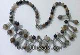 CGN495 21 inches chinese crystal & striped agate beaded necklaces