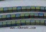 CHE612 15.5 inches 2*2mm cube matte plated hematite beads wholesale