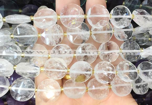 CIBS45 15 inches 15mm faceted coin white crystal beads wholesale