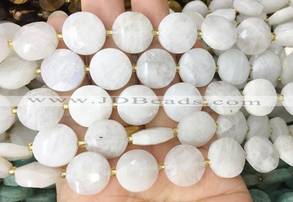 CIBS55 15 inches 15mm faceted coin white moonstone beads wholesale
