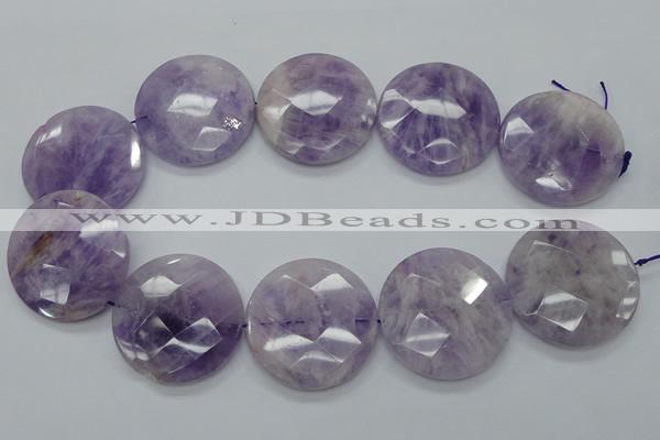 CNA327 15.5 inches 40mm faceted coin natural lavender amethyst beads