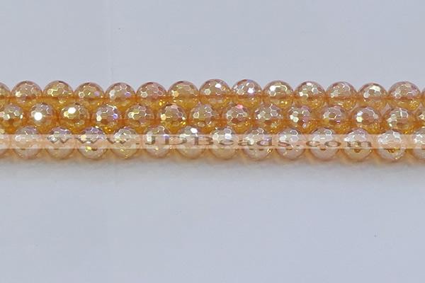 CNC618 15.5 inches 14mm faceted round plated natural white crystal beads
