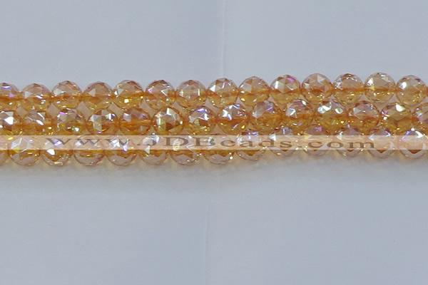 CNC655 15.5 inches 14mm faceted round plated natural white crystal beads