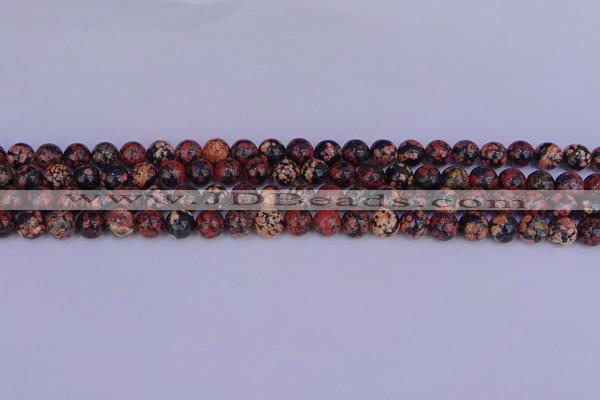 COB661 15.5 inches 6mm round red snowflake obsidian beads