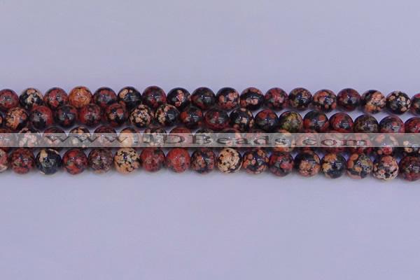 COB663 15.5 inches 10mm round red snowflake obsidian beads