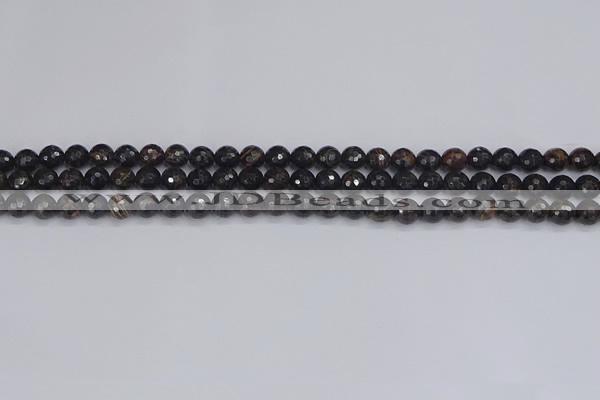COB684 15.5 inches 4mm faceted round golden black obsidian beads