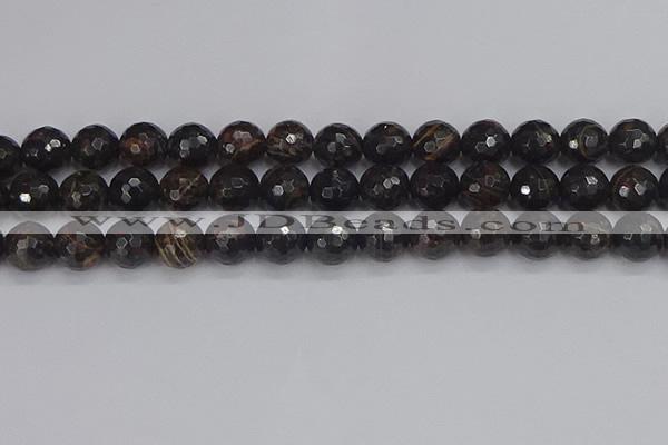 COB688 15.5 inches 12mm faceted round golden black obsidian beads