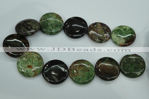 COP684 15.5 inches 35mm flat round green opal gemstone beads