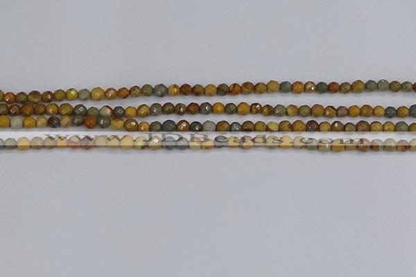CPJ540 15.5 inches 4mm faceted round wildhorse picture jasper beads