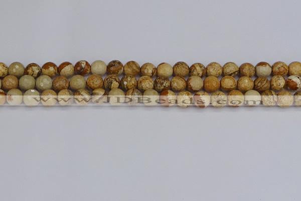 CPJ557 15.5 inches 8mm faceted round picture jasper beads