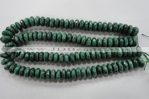 CPT224 15.5 inches 7*15mm faceted rondelle green picture jasper beads