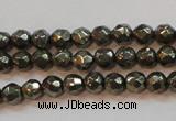 CPY49 16 inches 4mm faceted round pyrite gemstone beads wholesale