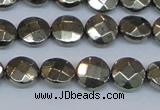 CPY626 15.5 inches 10mm faceted coin pyrite gemstone beads