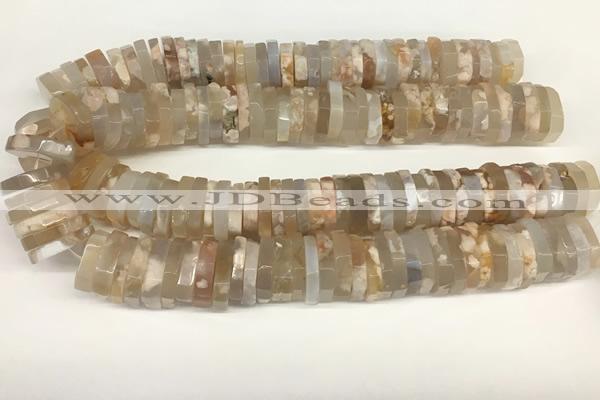 CRB1081 15.5 inches 5*20mm - 6*22mm faceted heishi sakura agate beads