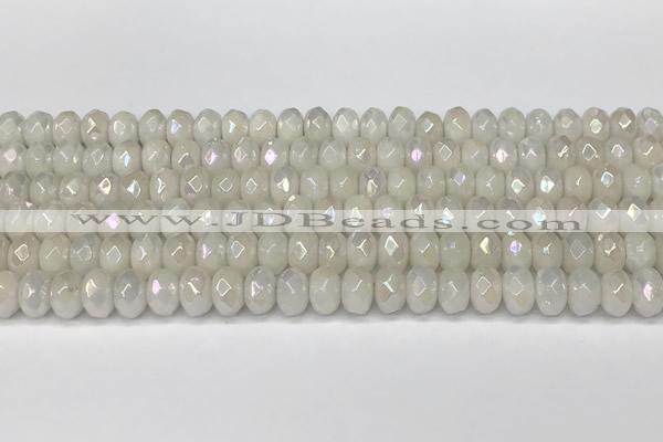 CRB5700 15 inches 5*8mm faceted rondelle AB-color white jade beads