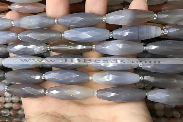 CRI125 15.5 inches 10*30mm faceted rice grey agate gemstone beads