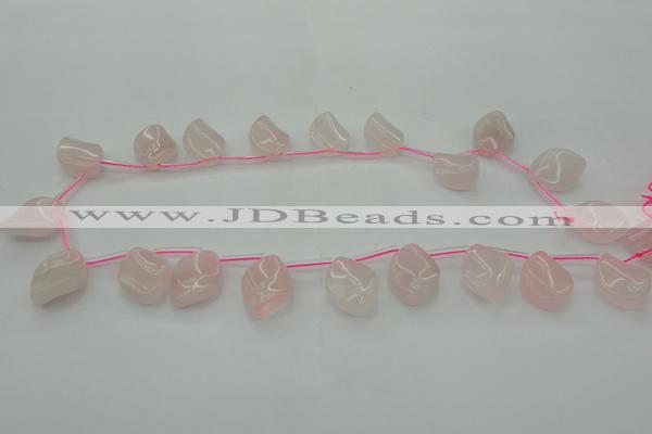 CRQ732 Top drilled 15*20mm twisted marquise rose quartz beads