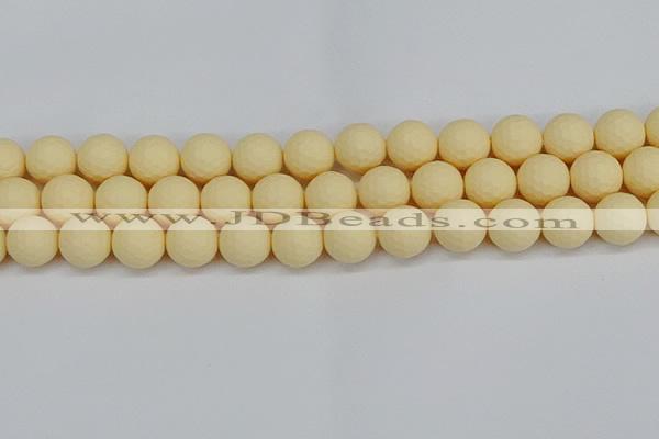 CSB1804 15.5 inches 12mm faceetd round matte shell pearl beads