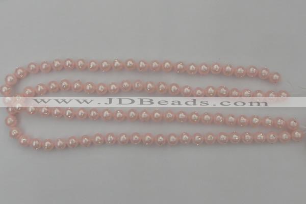 CSB432 15.5 inches 14mm round shell pearl with rhinestone beads