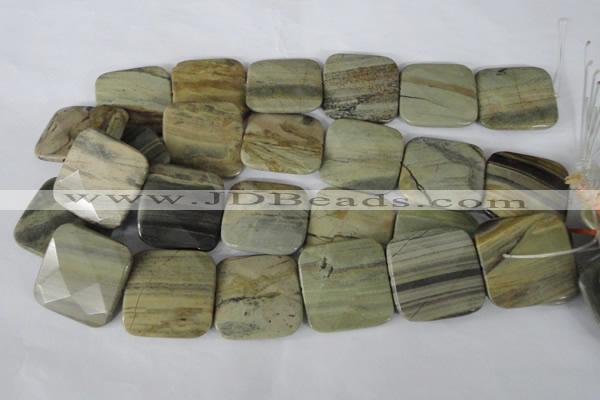 CSL122 15.5 inches 30*30mm faceted square silver leaf jasper beads