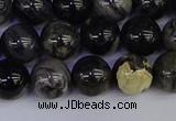 CSL213 15.5 inches 10mm round black silver leaf jasper beads