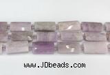 CTB854 13*25mm - 15*28mm faceted flat tube kunzite beads