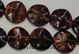 CTE852 15.5 inches 16mm wavy coin red tiger eye beads