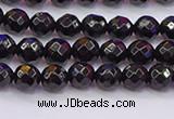 CTO135 15.5 inches 4mm faceted round black tourmaline beads
