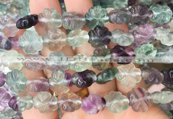 FGBS297 15 inches 12mm carved flower fluorite gemstone beads