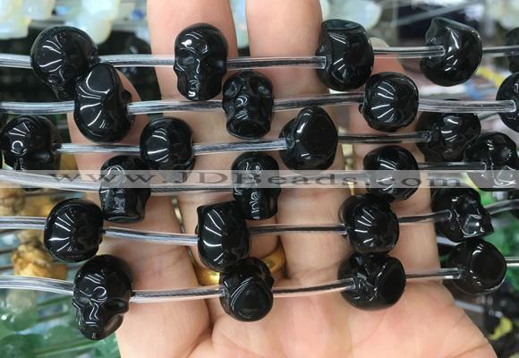 FGBS93 15 inches 12mm carved skull black obsidian beads wholesale