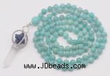 GMN1464 Hand-knotted 8mm, 10mm amazonite 108 beads mala necklace with pendant