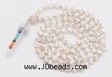 GMN1515 Hand-knotted 8mm, 10mm faceted Tibetan agate 108 beads mala necklace with pendant