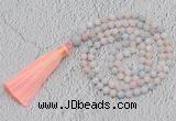 GMN219 Hand-knotted 6mm morganite 108 beads mala necklaces with tassel