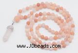 GMN5905 Hand-knotted 6mm matte pink aventurine 108 beads mala necklaces with pendant