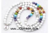 GMN7074 7 Chakra 8mm white howlite 108 mala beads wrap bracelet necklaces