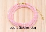 GMN7256 4mm faceted round tiny rose quartz beaded necklace jewelry