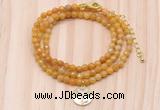 GMN7509 4mm faceted round tiny yellow jade beaded necklace with letter charm