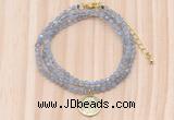 GMN7555 4mm faceted round tiny labradorite beaded necklace with letter charm
