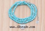 GMN7569 4mm faceted round amazonite beaded necklace with letter charm