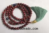 GNBS11 8mm red sandalwood & white crystal 108 beads mala necklace with tassel