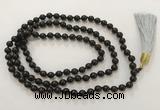 GNBS42 Hand-knotted 6mm black sandalwood 108 beads mala necklace with tassel