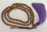GNBS46 Hand-knotted 8mm yellow sandalwood 108 beads mala necklace with tassel