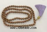 GNBS51 Hand-knotted 8mm yellow sandalwood 108 beads mala necklace with tassel