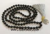 GNBS67 Hand-knotted 6mm black sandalwood 108 beads mala necklace with tassel & charm