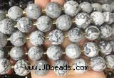 LSBS16 15 inches 16mm faceted round grey picture jasper beads wholesale