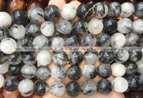 LSBS237 15 inches 14mm round black rutilated quartz beads wholesale