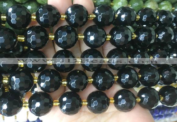 LSBS26 15 inches 16mm faceted round black agate beads wholesale