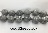 LSBS330 7.5 inches 30mm faceted round grey picture jasper gemstone beads wholesale