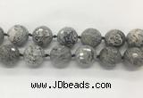LSBS336 15 inches 25mm faceted round Grey picture jasper gemstone beads wholesale