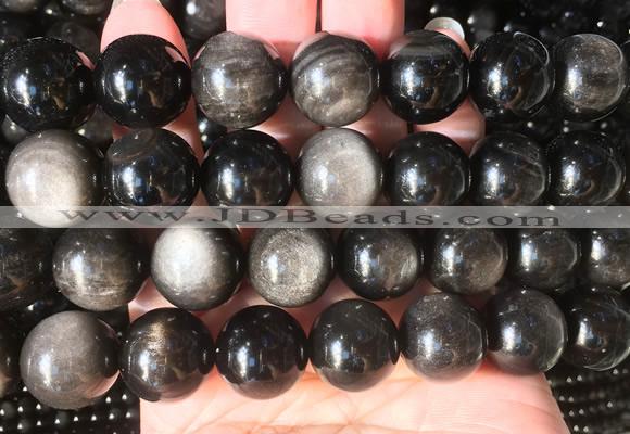 LSBS67 15 inches 16mm round silver obsidian gemstone beads wholesale